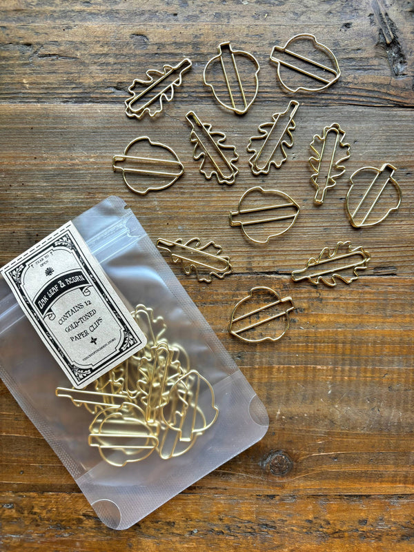 The Creeping Moon Oak Leaf & Acorn Gold Paper Clip Set