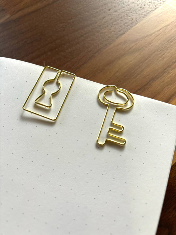 The Creeping Moon Lock & Key Gold Paper Clip Set