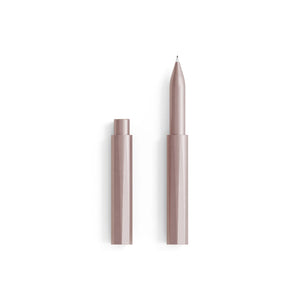 Tom's Studio Wren refillable pen in Blush (soft pink), side view showing capped and uncapped with cap posted