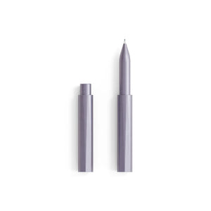 Tom's Studio Wren refillable pen in Lilac (light purple), side view showing capped and uncapped with cap posted