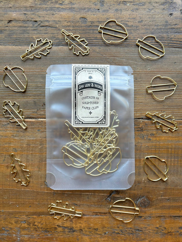 The Creeping Moon Oak Leaf & Acorn Gold Paper Clip Set